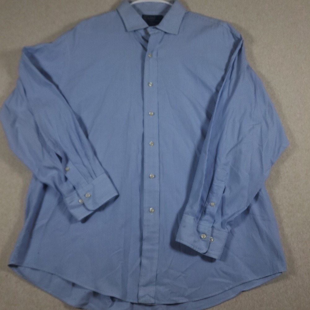 Ralph Lauren Striped Dress Shirt Mens 18 34 35 XL Blue Estate Custom Fit Cotton